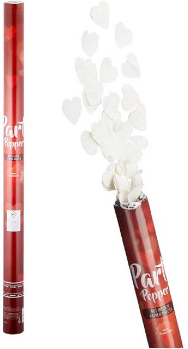 Set van 2x stuks XL Party popper/confetti shooter valentijn/bruiloft hartjes wit 80 cm - Huwelijk/valentijnsdag