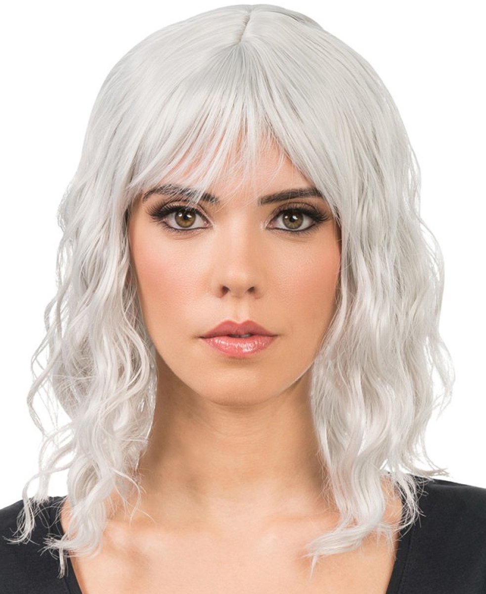 CHAKS - Lichtgrijze golvende pruik voor volwassenen