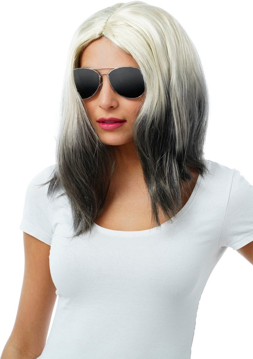 Chaks - Pruik Marleen Silverblond - Blond, Zilver - One Size - Carnavalskleding - Verkleedkleding