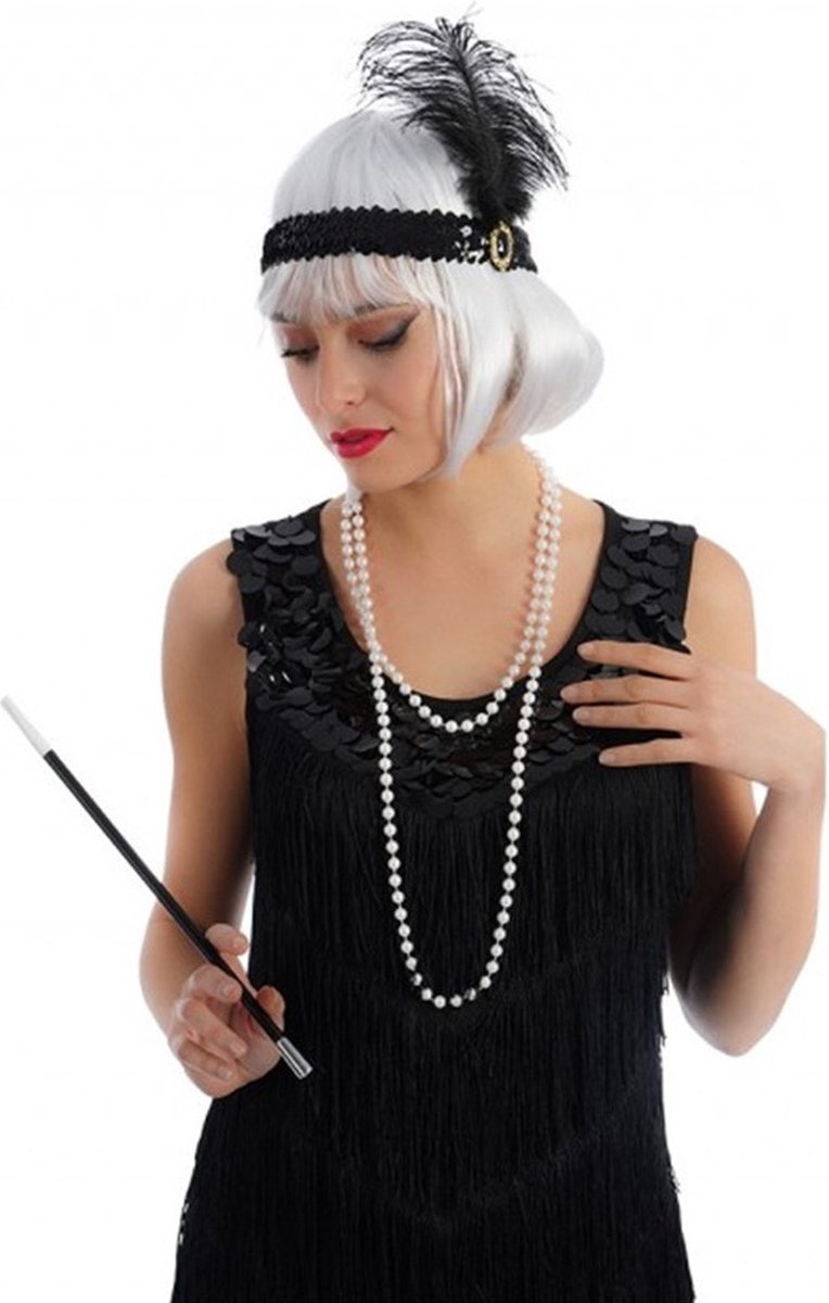 Chaks Charleston verkleed set - 3-delig - zwart/wit - voor volwassenen