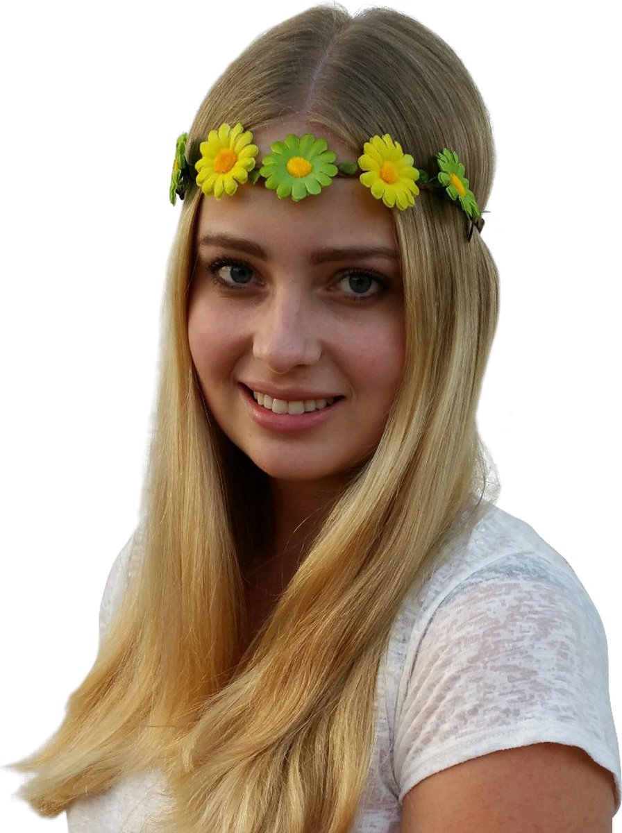 4 Hippie haarbandjes - groen/geel - Toppers 2022