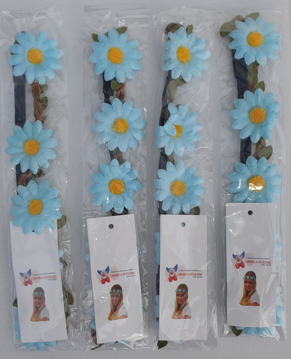 4 Hippie haarbandjes - licht blauw - Toppers 2022