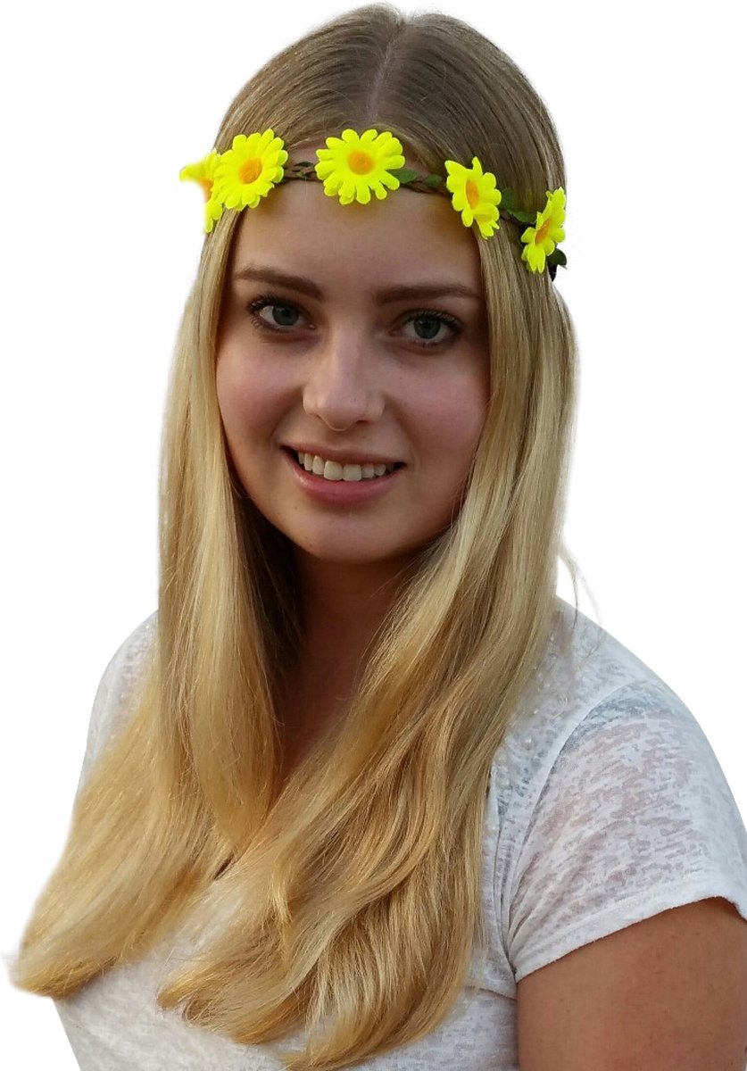 4 Hippie haarbandjes - neon-geel - Toppers 2022