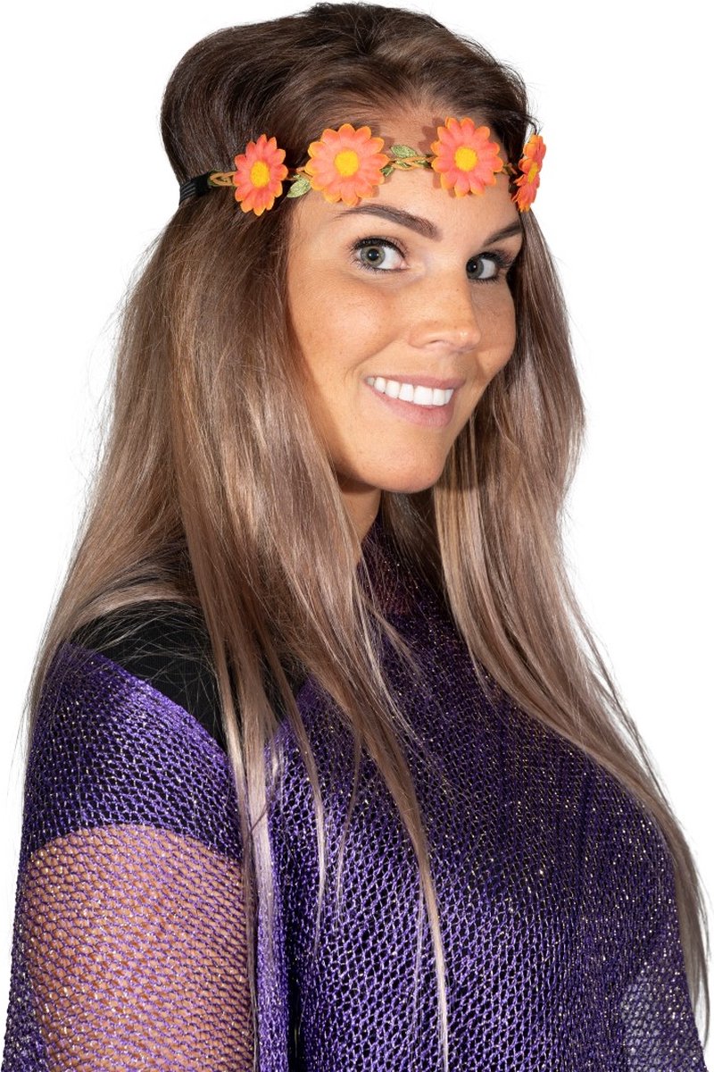 4 Hippie haarbandjes - oranje - Toppers 2022