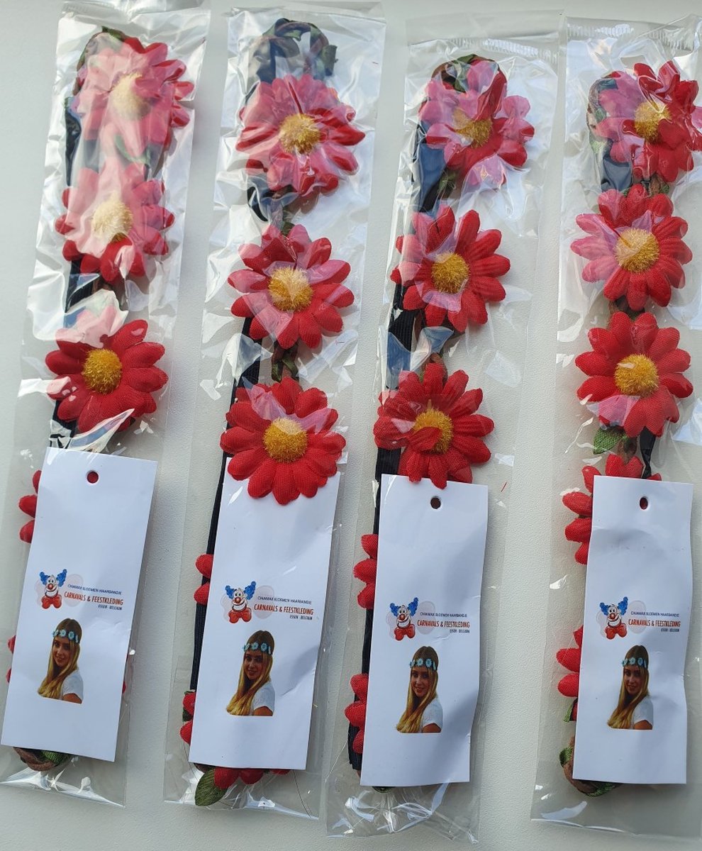 4 Hippie haarbandjes - rood - Toppers 2022