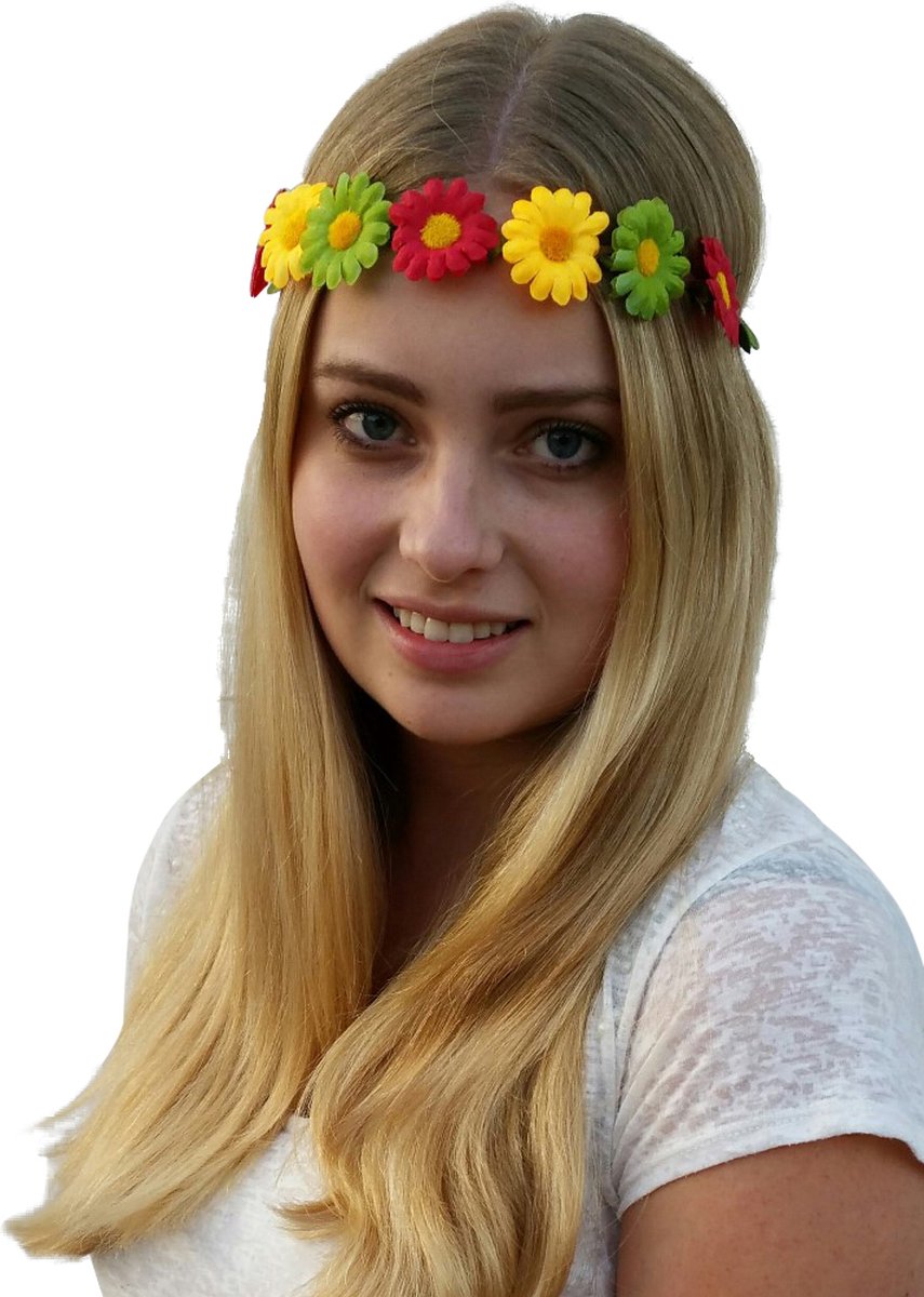 4 Hippie haarbandjes - rood/geel/groen - Toppers 2022