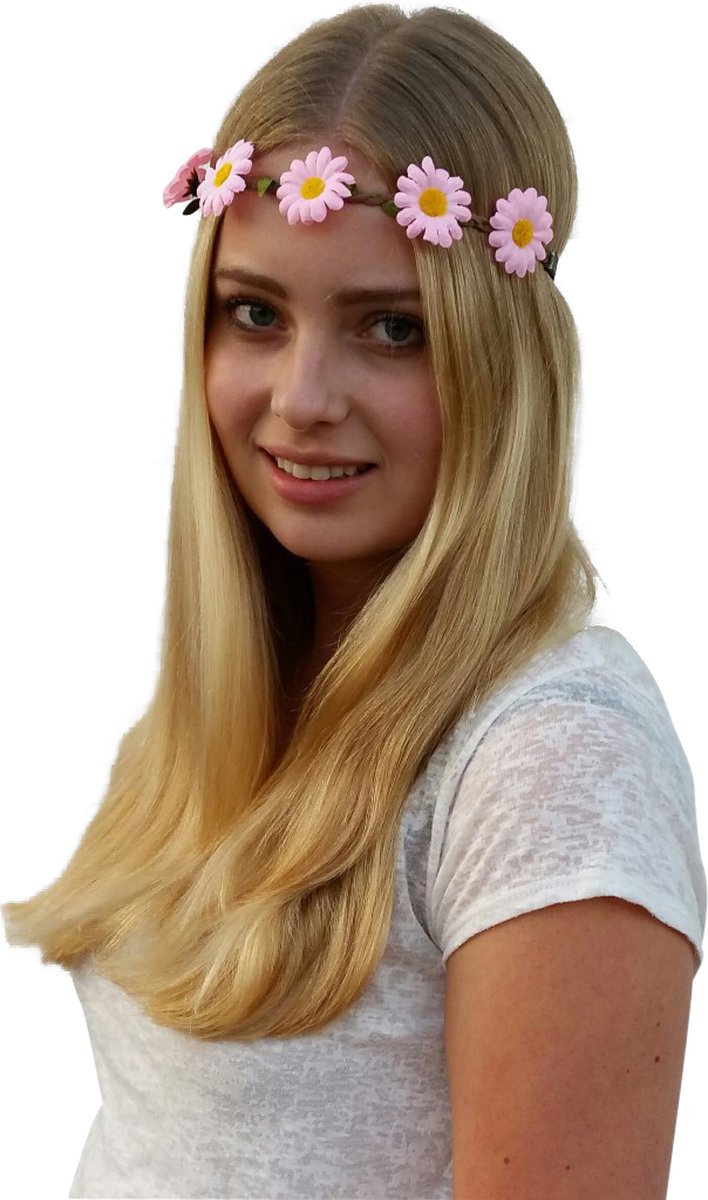 4 Hippie haarbandjes - roze - Toppers 2022