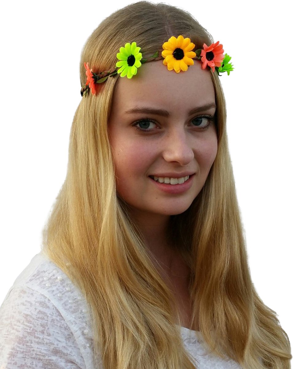 4 Hippie haarbandjes - roze/groen/geel - Toppers 2022