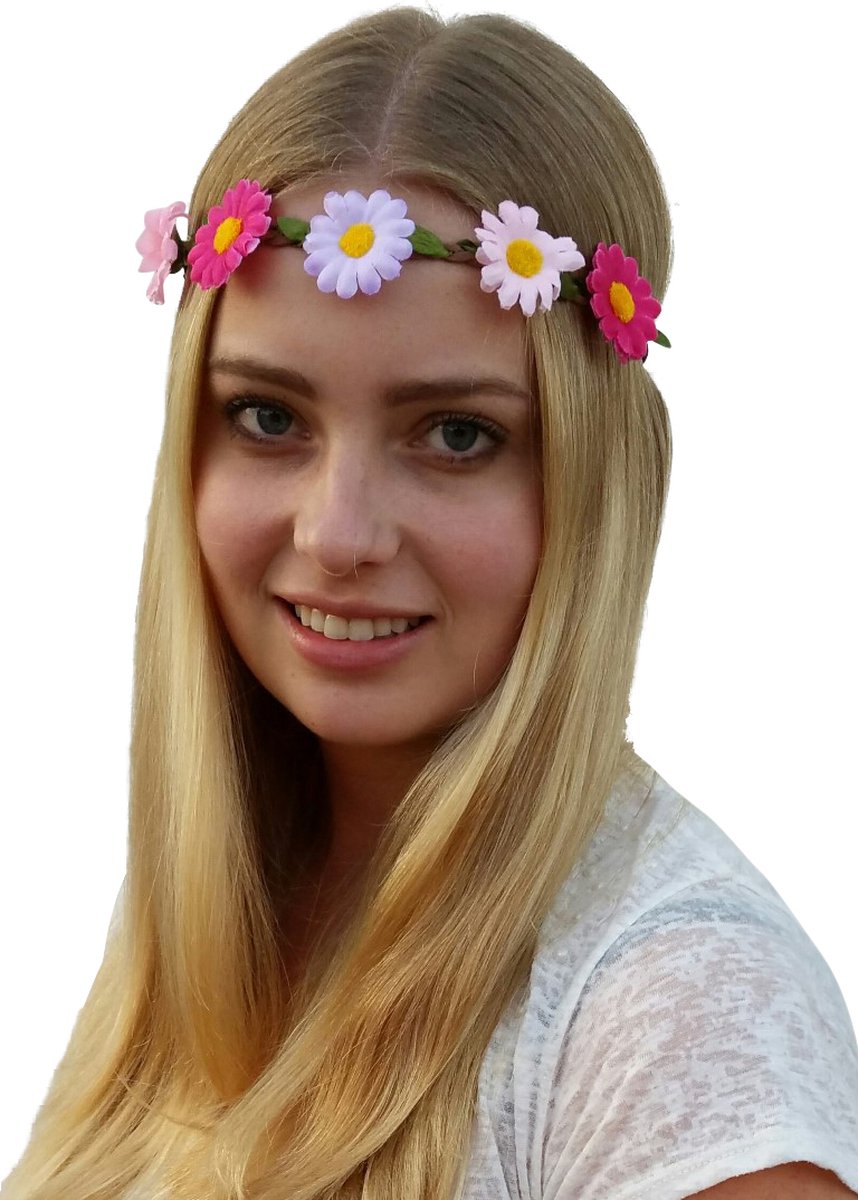 4 Hippie haarbandjes - roze/paars/fuchsia - Toppers 2022