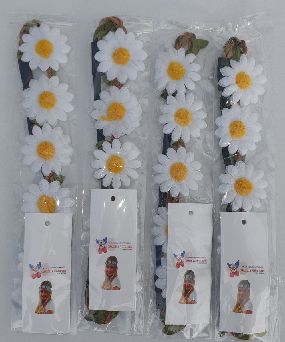 4 Hippie haarbandjes - wit - Toppers 2022