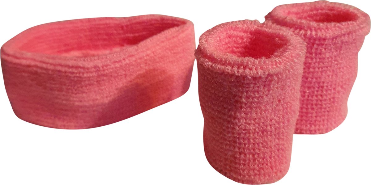 4 Sets zweetbandjes - 2 polsbandjes, 1 hoofdband - roze - Festival - Beach party - fout feest