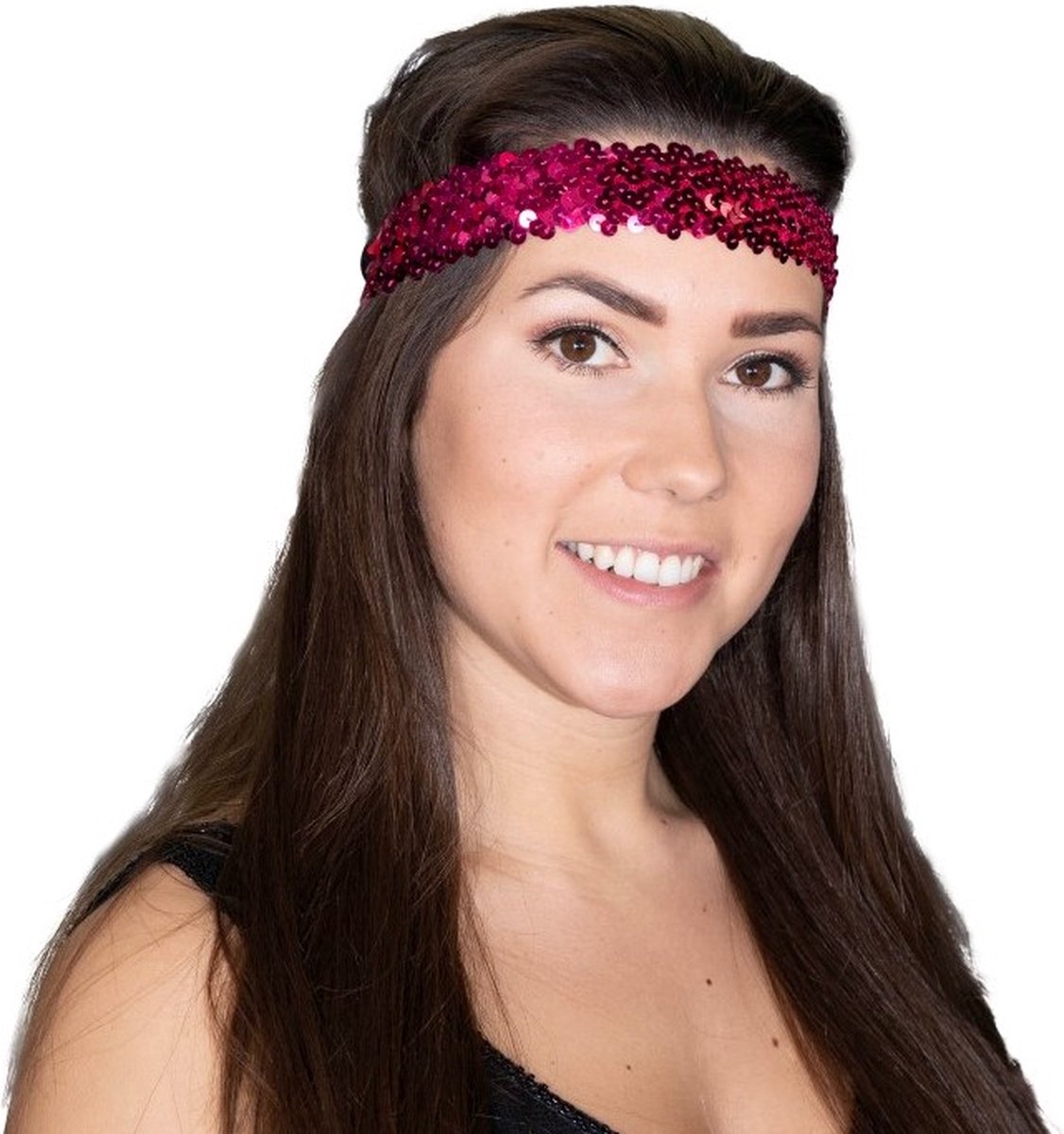 5 stuks Toppers 2022 - Hippie - Peace - Disco pailletten haarbandje fuchsia