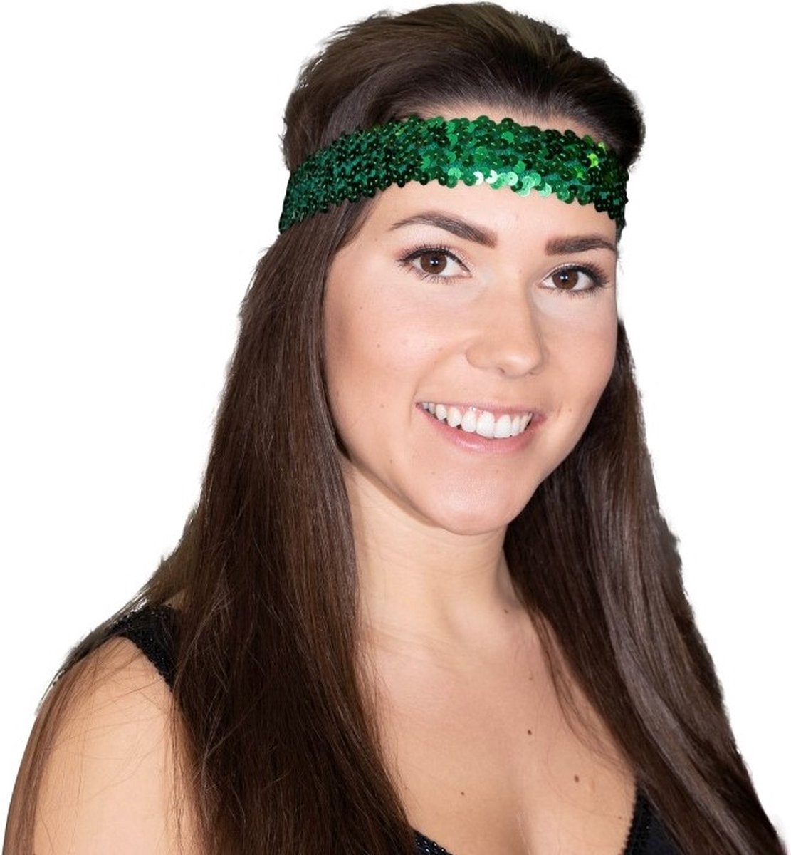 5 stuks Toppers 2022 - Hippie - Peace - Disco pailletten haarbandje groen