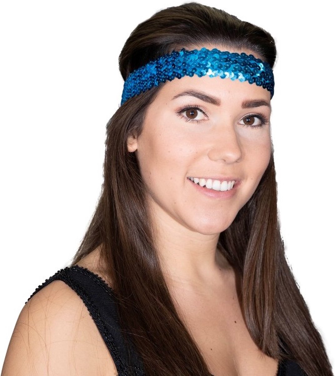 5 stuks Toppers 2022 - Hippie - Peace - Disco pailletten haarbandje turquoise