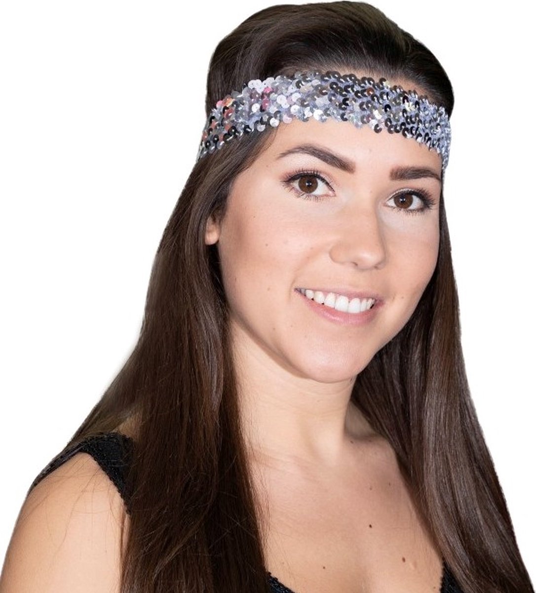 5 stuks Toppers 2022 - Hippie - Peace - Disco pailletten haarbandje zilver