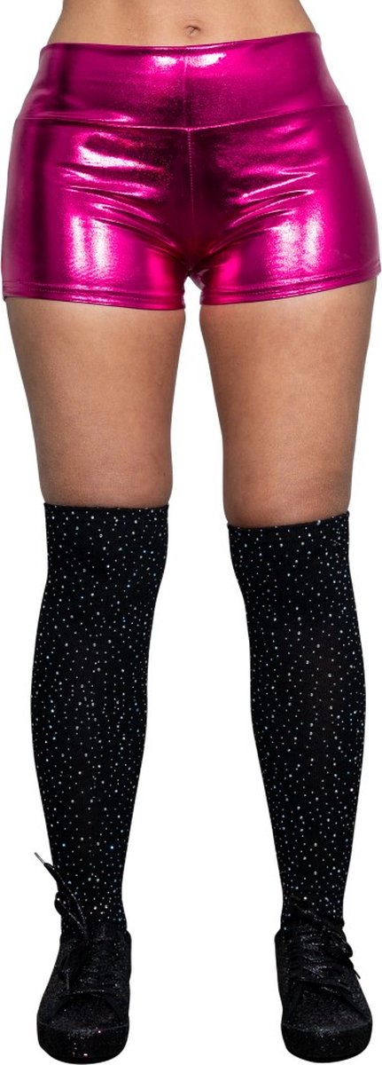 Glanzende hotpants - fuchsia - donker roze - L - 38 - festival