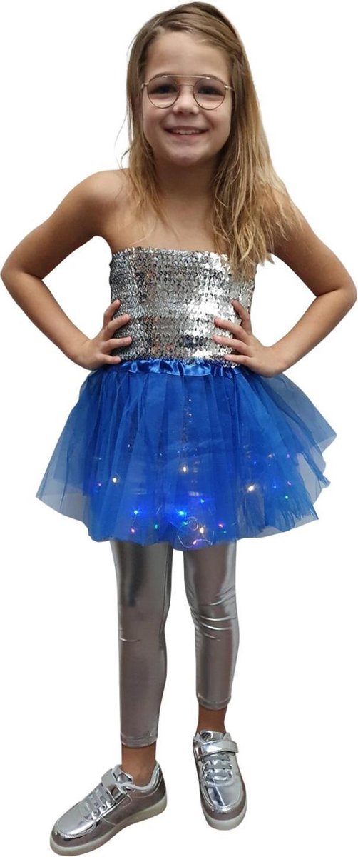 Tutu - meisjes petticoat - Magic - tule rokje - met gekleurde lichtjes - kobaltblauw - ballet - ballerina - musical - verjaardag - kerstmis - carnaval
