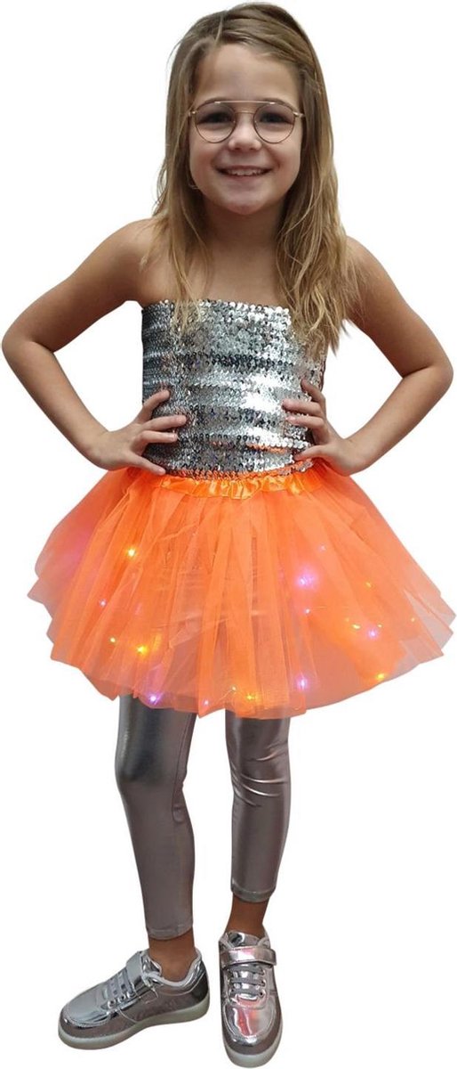 Tutu - meisjes petticoat - Magic - tule rokje - met gekleurde lichtjes - oranje - ballet - ballerina - musical - verjaardag - kerstmis - carnaval