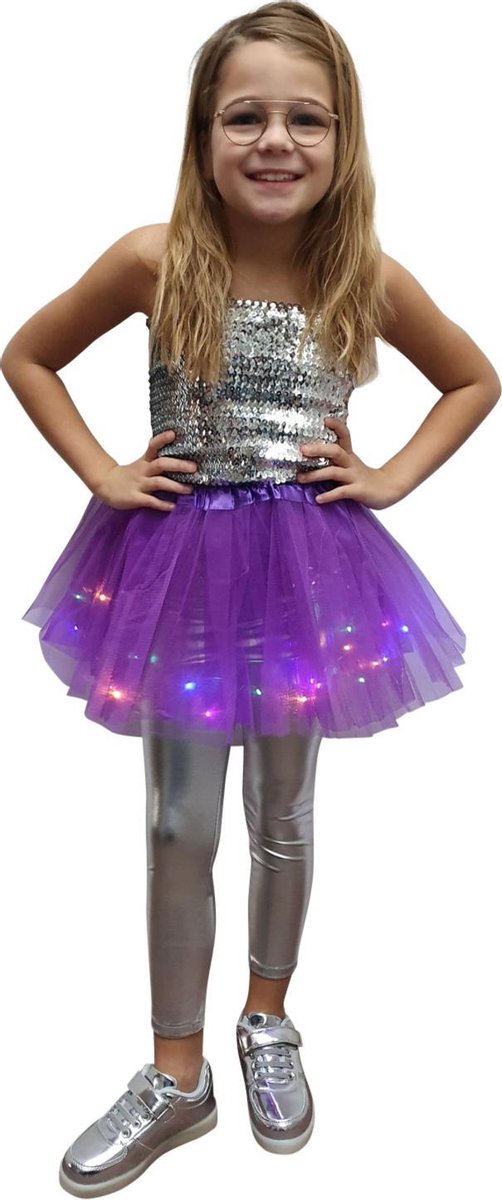 Tutu - meisjes petticoat - Magic - tule rokje - met gekleurde lichtjes - paars - ballet - ballerina - musical - verjaardag - kerstmis - carnaval