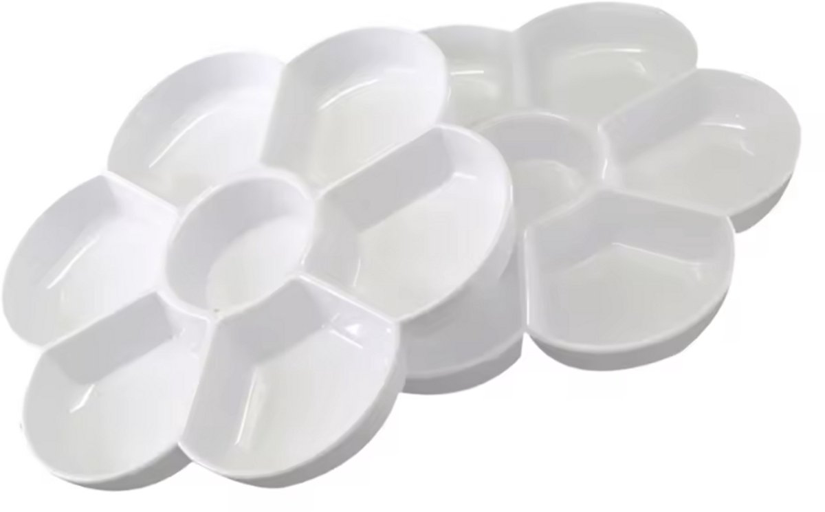 CHPN - Bloemvorm Schilderspalet - 16 cm diameter - Verf palet - Klein verfpalet - 2 stuks - Wit - Schilderpalet -Verven - Schilderen - Kunststof