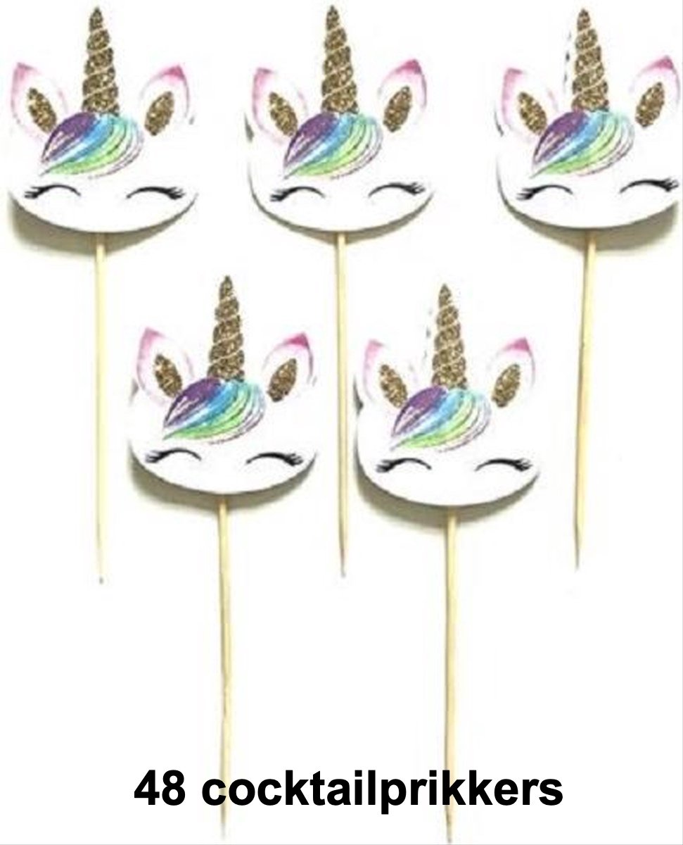CHPN - Cocktailprikkers - Partyprikkers - Unicorn prikkers - Feestdecoratie - 48 stuks - Eenhoorn - Cocktailprikkers - multi-colour - Zomer - Feest accessoire - Traktaties - Unicron Feestje - Unicron party