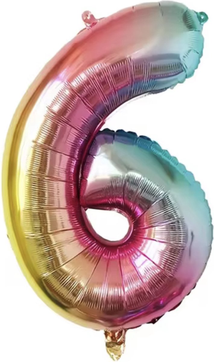 CHPN - Folieballon - 6 jaar - 41CM - Cijferballon - Regenboog - Ballon - Feestdecoratie - Eerste verjaardag - Party - Verjaardag - 6 - Zes - Multicolor