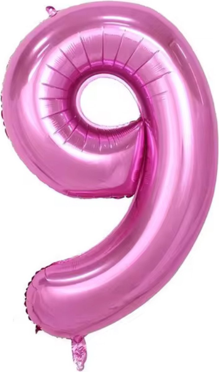 CHPN - Folieballon - 9 jaar - Heliumballon - 100CM - Cijferballon - Fuchsia/Roze - Ballon - Feestdecoratie - Eerste verjaardag - Party - Verjaardag - 9 - Roze cijferballon
