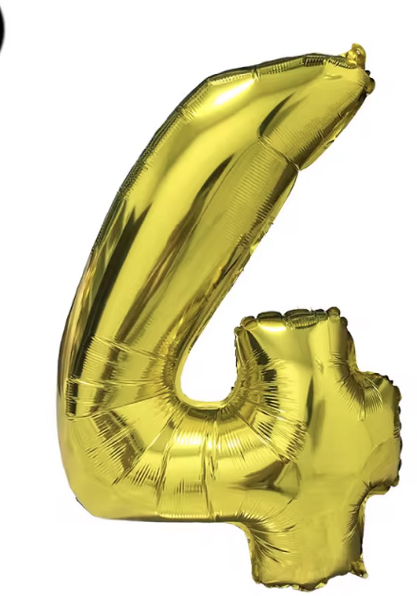 CHPN - Folieballon - Cijferballon - Cijfer 4 - Vier - Goud - 40CM - Leuke cijferballon - Verjaardag - Vierder verjaardag - Ballon in de vorm van een vier - Goudkleurig