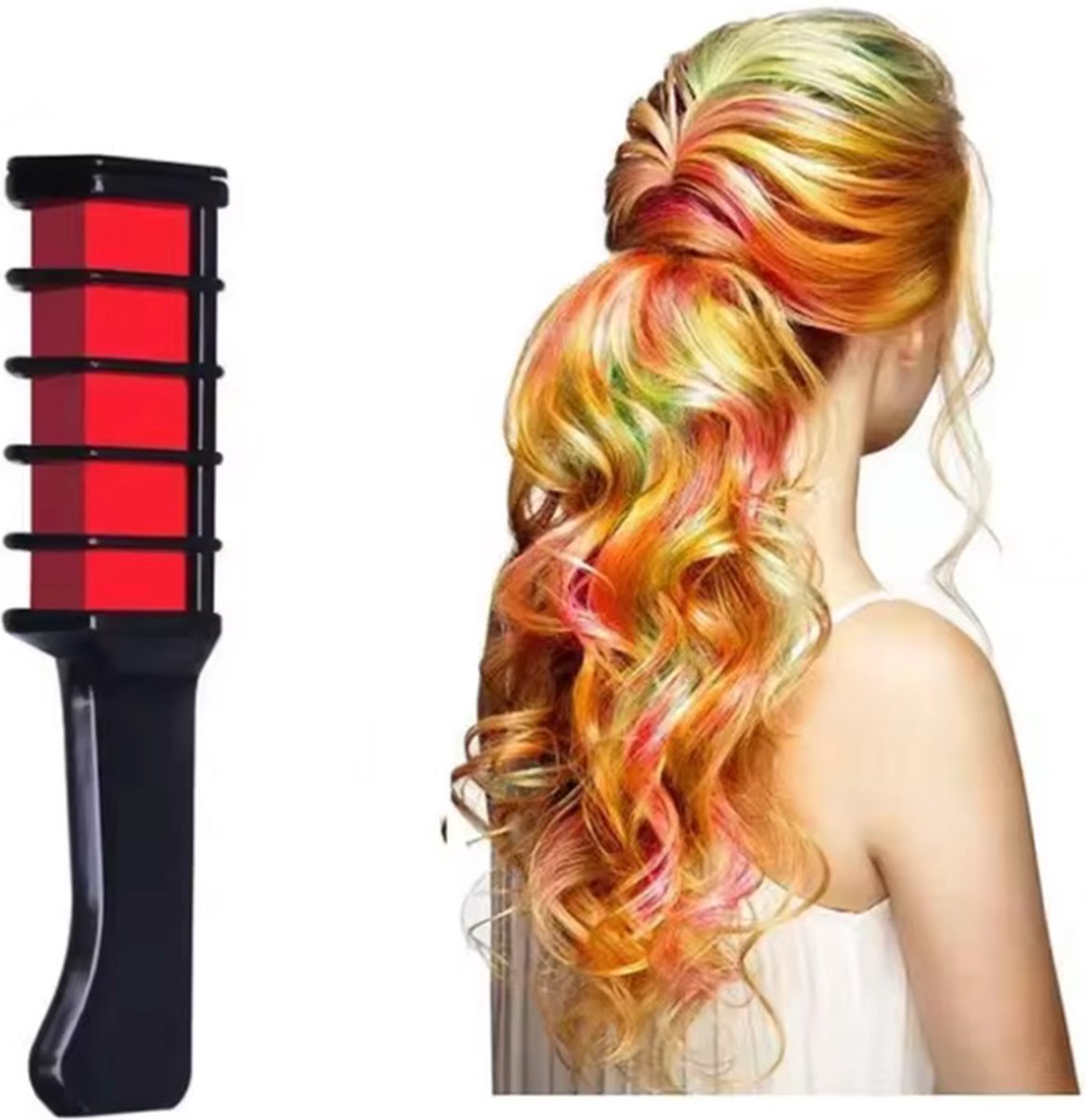   - Haarkrijt - Haarstift - Tijdelijke haarverf - Haar Verf - Rood - Rode haarverf - Haarkleur - Haarkleuring - Wateroplosbaar - Wegwerp