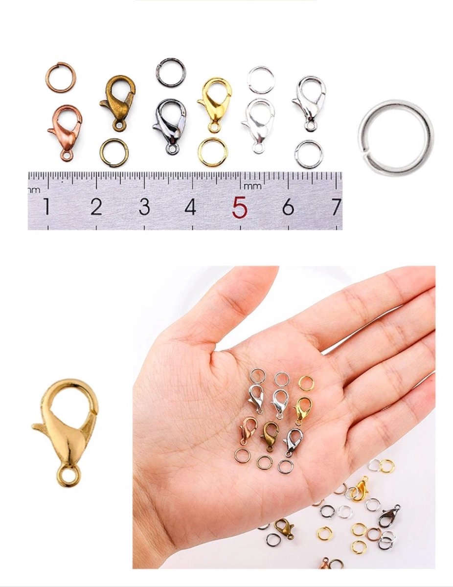 CHPN - Karabijn sluitingen - Sieraden maken - Sluiting voor ketting - Armbandsluiting - 960-delig - Bevestigingen voor sieraden - Verschillende kleuren - Ringen en haakjes - In een handig doosje