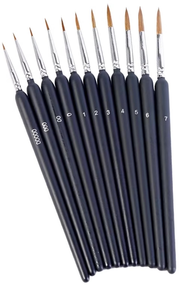 CHPN - Penselen Set - Hobbypenselen - Schilderkwastjes - Kwastjes - Dunne Kwasten - Precisiekwast - Verschillende afmetingen - Verf - Waterverf- Acryl - 10 Delig
