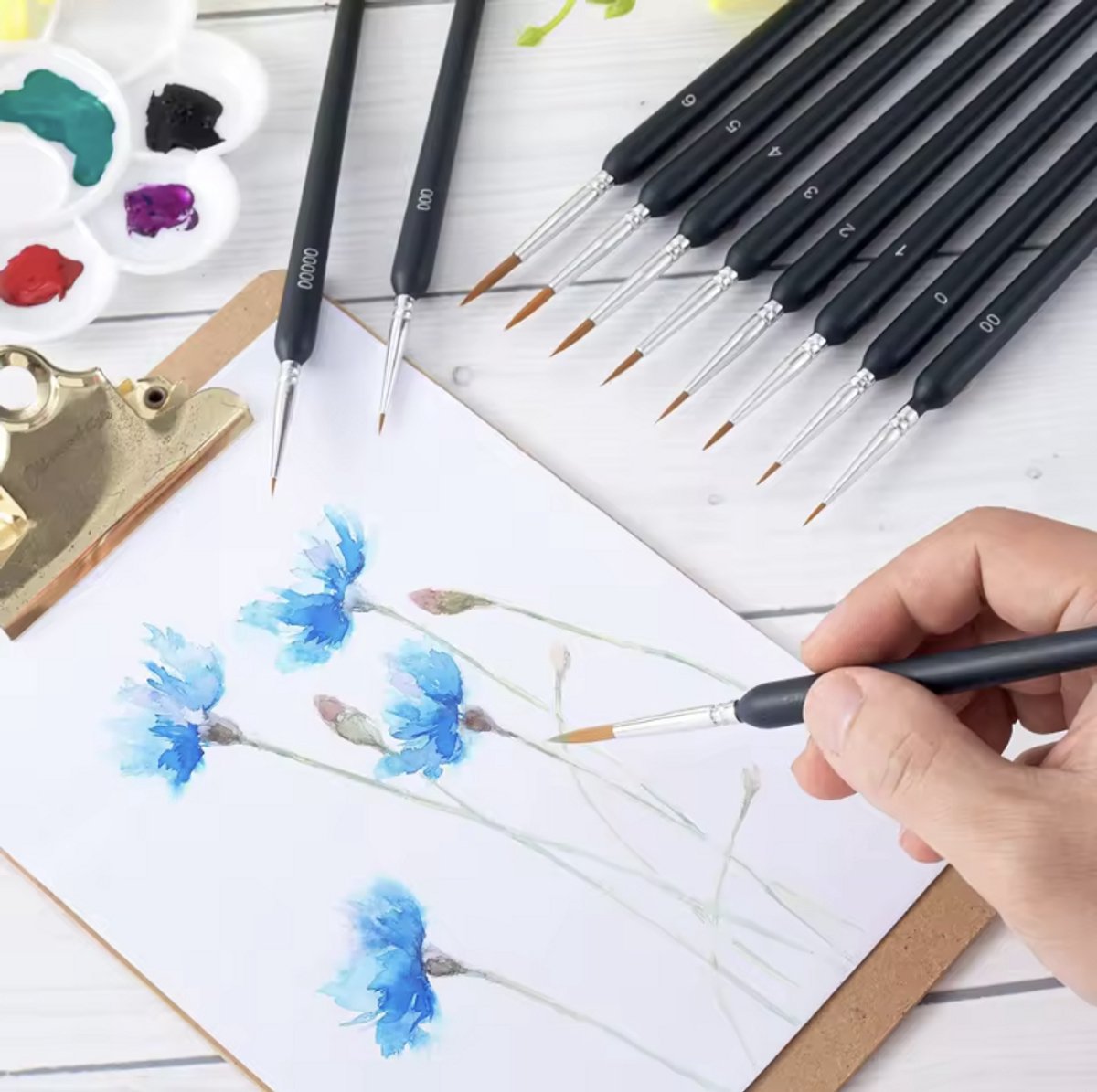 CHPN - Penselenset - Dunne penselen - Dunne verfkwasten - Fijne penselen - 10-delig - Inclusief verfpalet - Verf kwastjes - Verschillende maten - Zwart - Iedereen kan schilderen