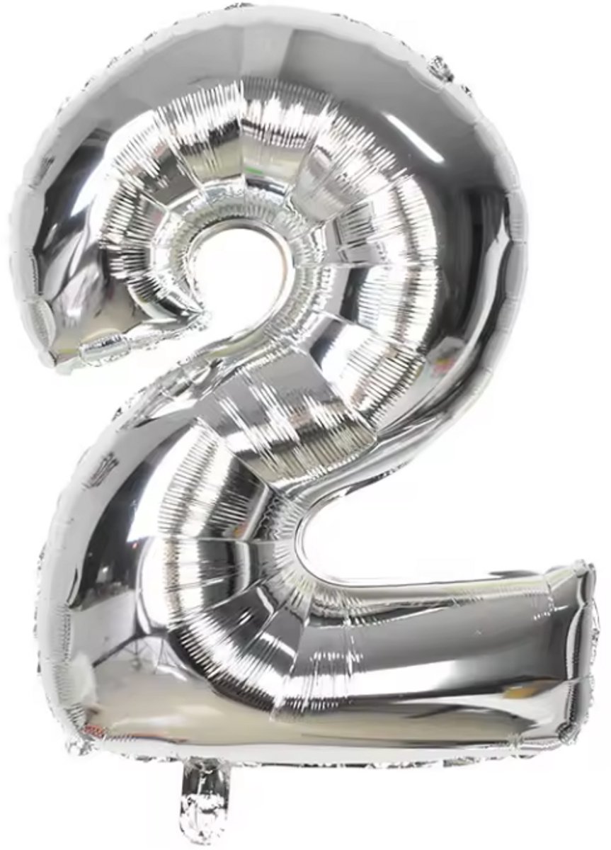 Cijfer Folieballon - 2 jaar - 100CM - Cijferballon - Zilver - Ballon - Feestdecoratie - Tweede verjaardag - Party - Verjaardag - 2 - Twee - Zilverkleurige cijfer ballon - CHPN