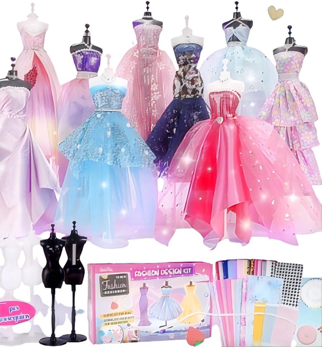 Knutseldoos - Mode ontwerperset meisjes 500+PCS-Knutselpakketten-modedesign meisjes -Modeontwerperset meisjes- Creativiteit DIY kleding- knutselset naaisets design -met sketchbook stofschaar & mannequin paspop knutselen- voor 8 jaar+kinderen