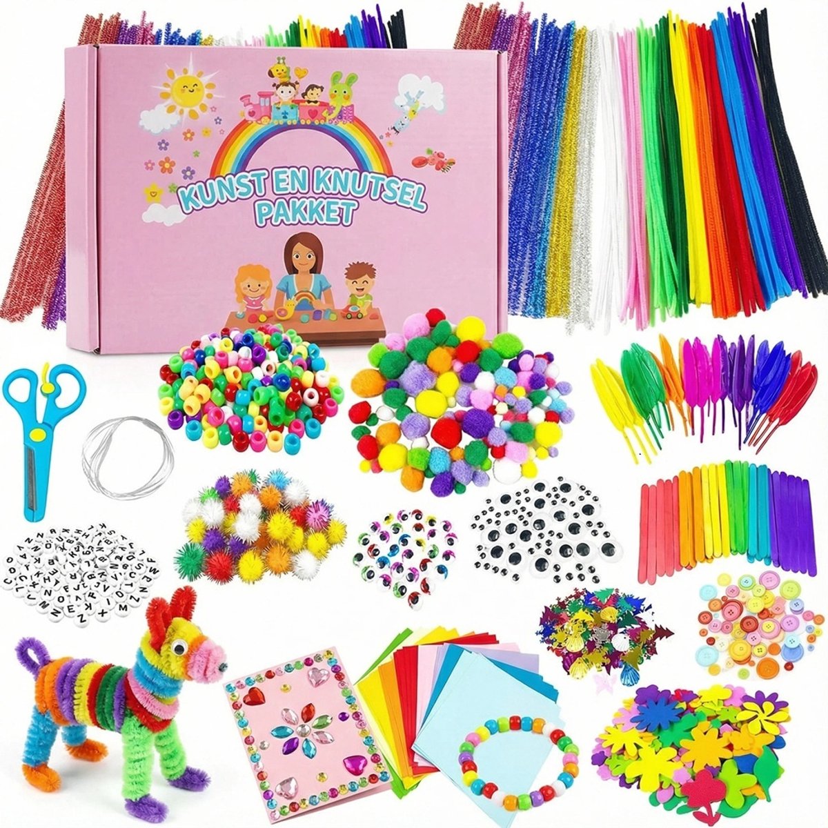 Knutseldoos Zelfmaakset-1200+PCS Creatief- Knutselpakket -Knutselwerk voor Kinderen-knutselaccessoires - Creatief Speelgoed - Knutselkoffer - Knutselset - Knutselbox - Knutselen Meisjes - Knutselen Jongens - Knutselen voor kinderen