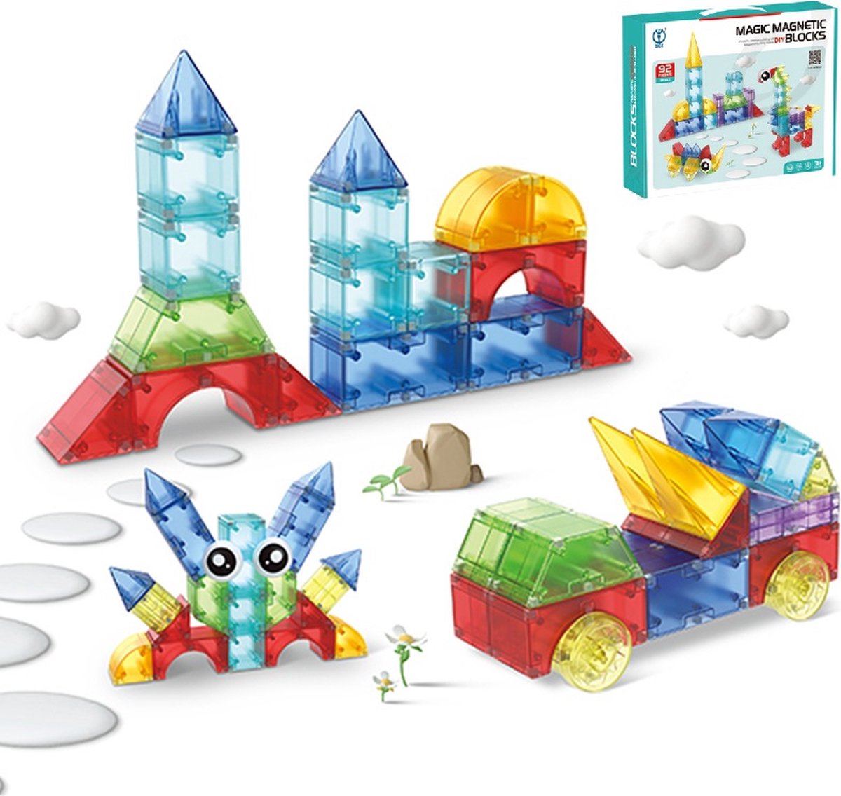 Magnetische Blokken - bouwblokken 62 stuks - Constructie speelgoed - Magnetische Bouwset - Magnetic Tiles - Magnetische tegels - Magnetic blocks - Montessori Speelgoed (3 jaar-8 jaar)