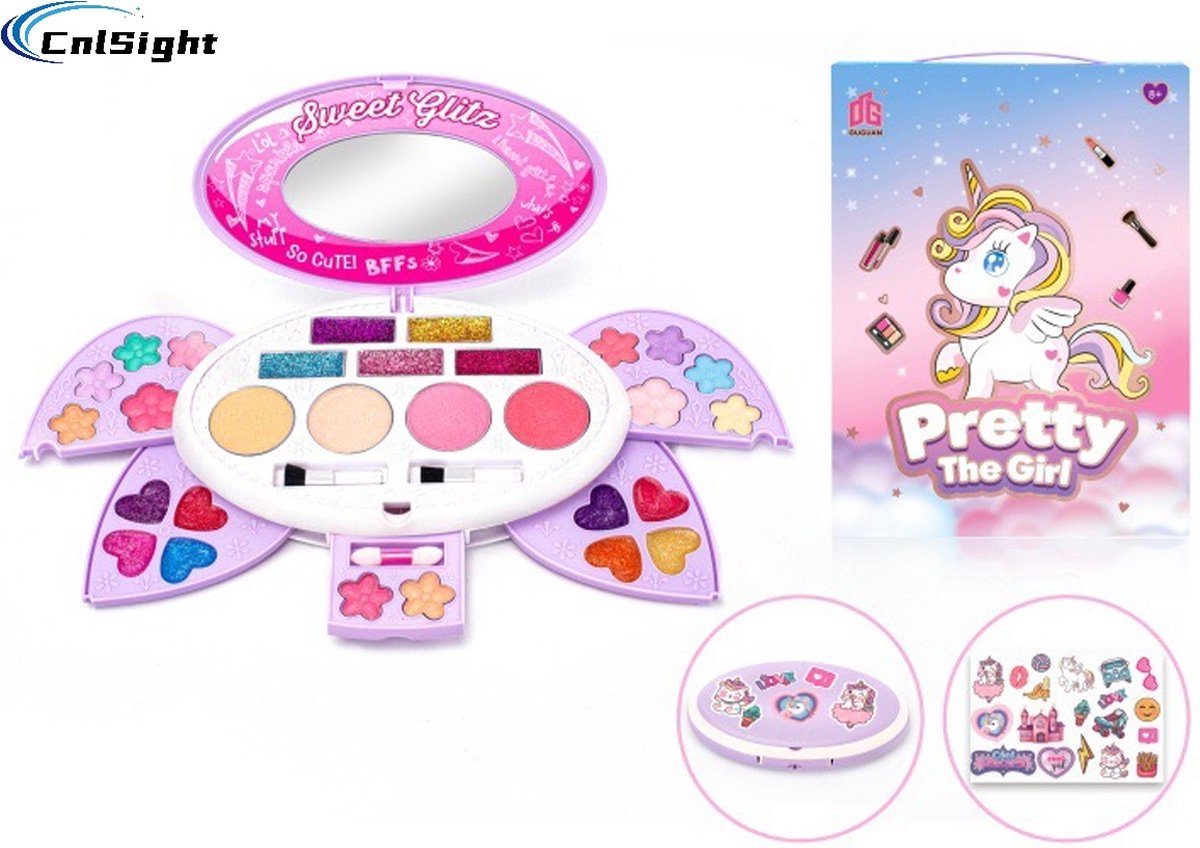 Make up meisje - Make up Doos Meisjes- kinder speelkoffer(met Themastickers)- Kindermake-up - Veiligheid- Kinderen Make-up Sets voor meisjes - Veilig & Echt Wasbaar Rollenspel Kids Make Up Kit -Meisjes Speelgoed met Cosmetische Case