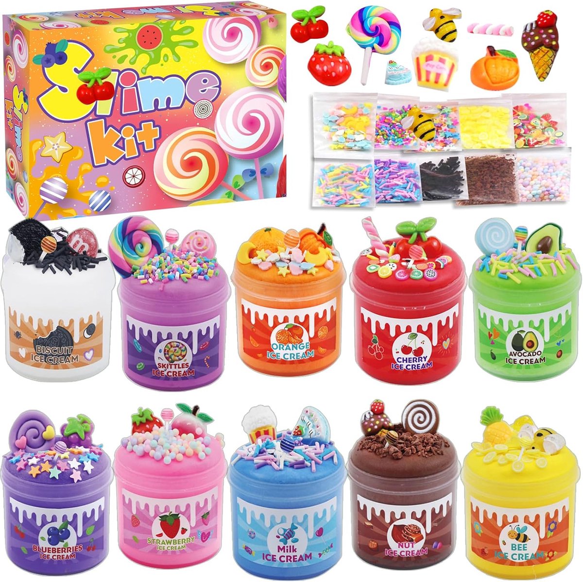 Slijm set(10 stuks +200PCS ) -ijs slijmset - Slijm Maken Voor Kinderen - Slijm Maken Packet - Fluffy Slijm - Butter Slime Set - Kant en Klaar Slijm - Glutenvrij - Educatief Speelgoed Meisjes - Slijm Producten -van 5 tot 12 Jaar