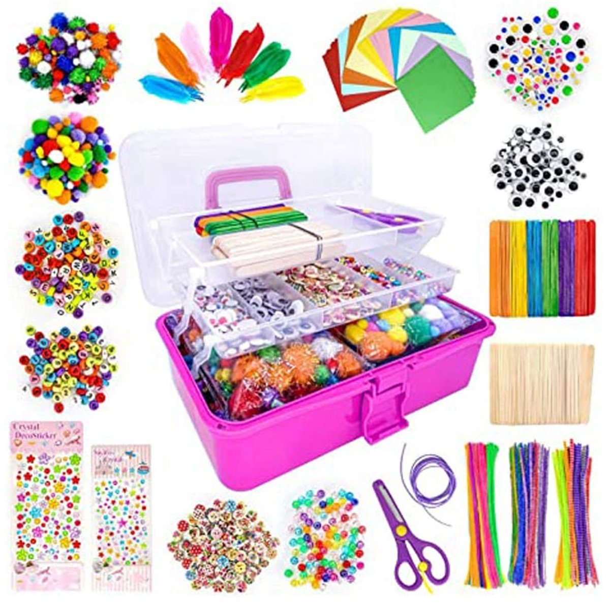 XL Knutseldoos Zelfmaakset-2000+PCS Craft Box - Knutselpakket -Knutselwerk voor Kinderen-knutselaccessoires - Creatief Speelgoed - Knutselkoffer - Knutselset - Knutselbox - Knutselen Meisjes - Knutselen Jongens - Knutselen voor kinderen