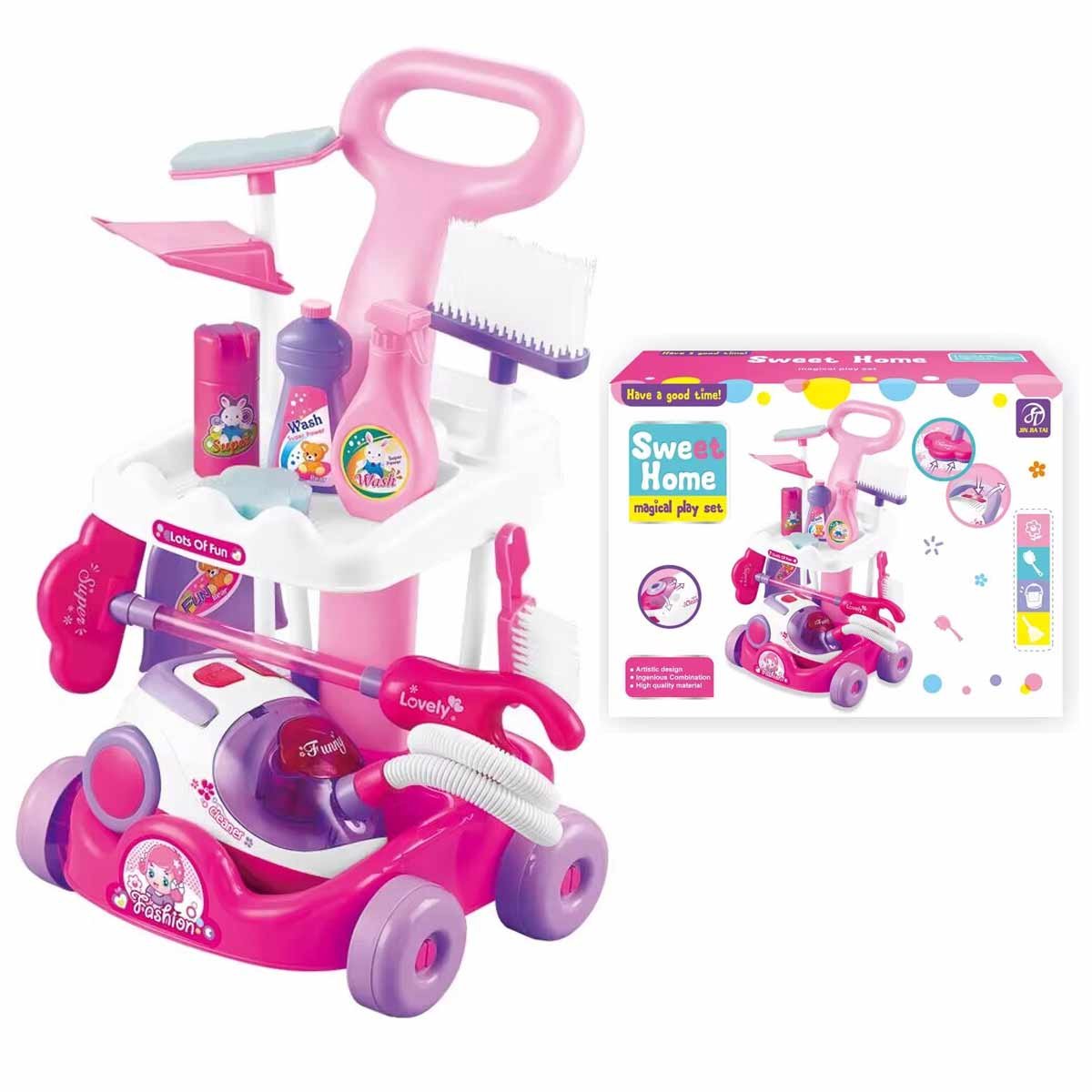 XL Schoonmaakset Kinderen - Montessori Speelgoed Stofzuiger en Schoonmaaktrolley - Schoonmaakset Speelgoed voor Kinderen - Speelgoed Stofzuiger en Accessoires - 3 tot 6 Jaar - 11 Delig