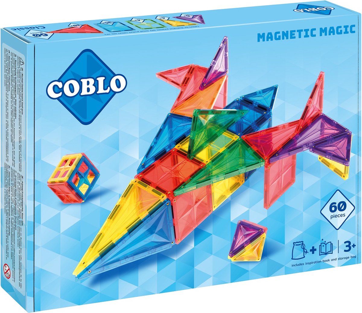 Coblo Classic - 60 stuks - Magnetisch speelgoed - Inclusief opbergtas & inspiratieboekje - Montessori speelgoed
