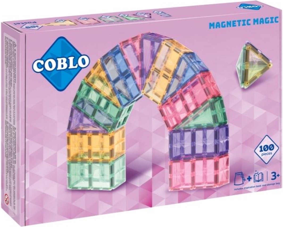 Coblo Pastel - 100 stuks - Magnetisch speelgoed - Inclusief opbergtas & inspiratieboekje - Montessori speelgoed