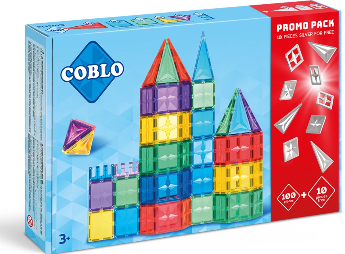 Promopack: Coblo Classic met GRATIS 10 zilveren stenen - Magnetisch speelgoed - Magnetic tiles - Magnetische bouwstenen - Cadeau kind - Speelgoed 3 jaar t/m 12 jaar