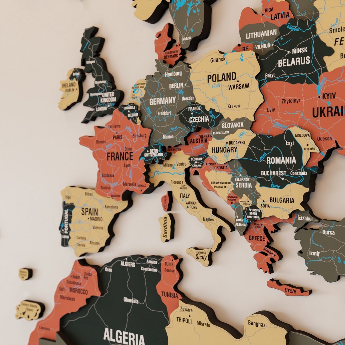 COLORFULL WORLDS - Wanddecoratie - Wereldkaart - Wereldkaart Prikbord - Wereldkaart Wanddecoratie - Houten Wereldkaart - Wereldkaart Hout - Muurdecoratie - Cadeau - Verjaardag Cadeau - Housewarming Cadeau - Sage Mix - Medium - 120x75 CM