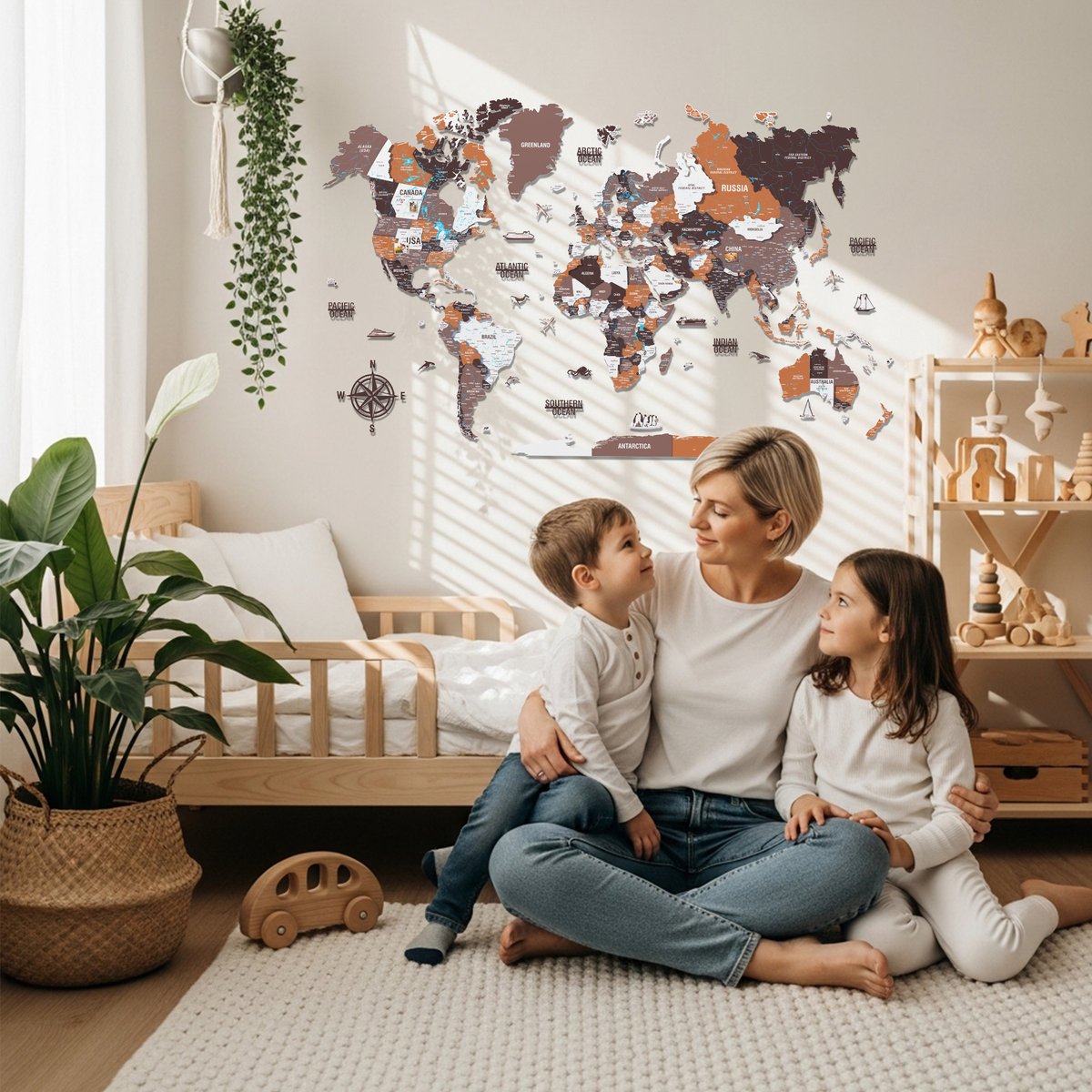 COLOURFULL WORLDS - Wanddecoratie - Wereldkaart - Wereldkaart Prikbord - Wereldkaart Wanddecoratie - Houten Wereldkaart - Wereldkaart Hout - Muurdecoratie - Cadeau - Verjaardag Cadeau - Housewarming Cadeau - Soil - Medium - 120x75 CM