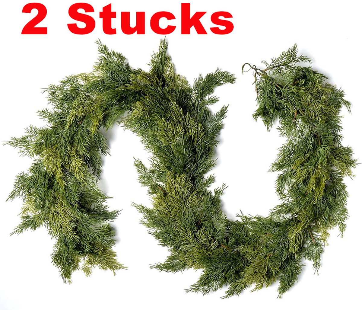 Kerst Ceder Guirlande - Kunstmatige Kerst Guirlande - Kunstmatige Ceder Dennen Guirlande - Geschikt voor Thuis Open Haard Binnen en Buiten Vakantie Feest Decoratie - 2 Stucks