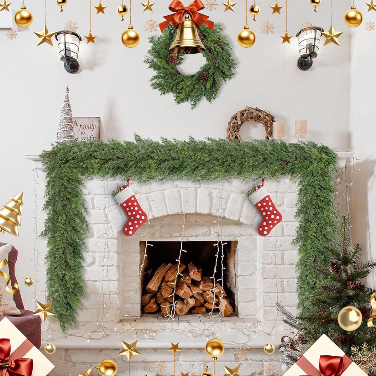 Kerst Ceder Guirlande - Kunstmatige Kerst Guirlande - Kunstmatige Ceder Dennen Guirlande - Geschikt voor Thuis Open Haard Binnen en Buiten Vakantie Feest Decoratie