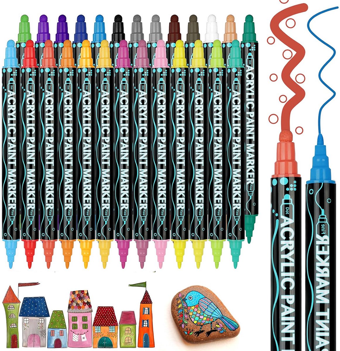 Twinmarkers Dual-tip markers - Twinmarkers - Verfstiften - Stenen Schilderen met Acryl Verf Marker Stiften - Volwassenen en Kinderen - 26 Stuks