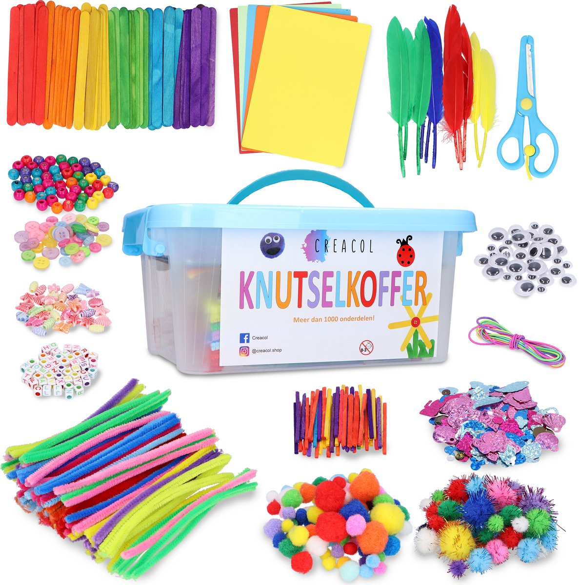 Creacol Knutselkoffer - Knutselen meisjes - Knutselset - Knutselpakket - Knutseldoos - 1000+ Items