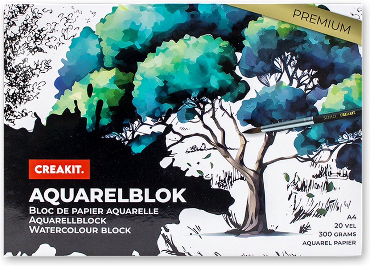 CREAKIT. Aquarelblok – 20 vel – Aquarelpapier A4 – Aquarelblokken voor Waterverf – Knutselen voor Kinderen en Volwassen